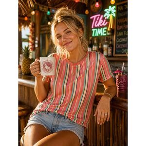 San Francisco Work Shirt Unisex Striped Tee Sz M Pink Blue White Love Retro EUC